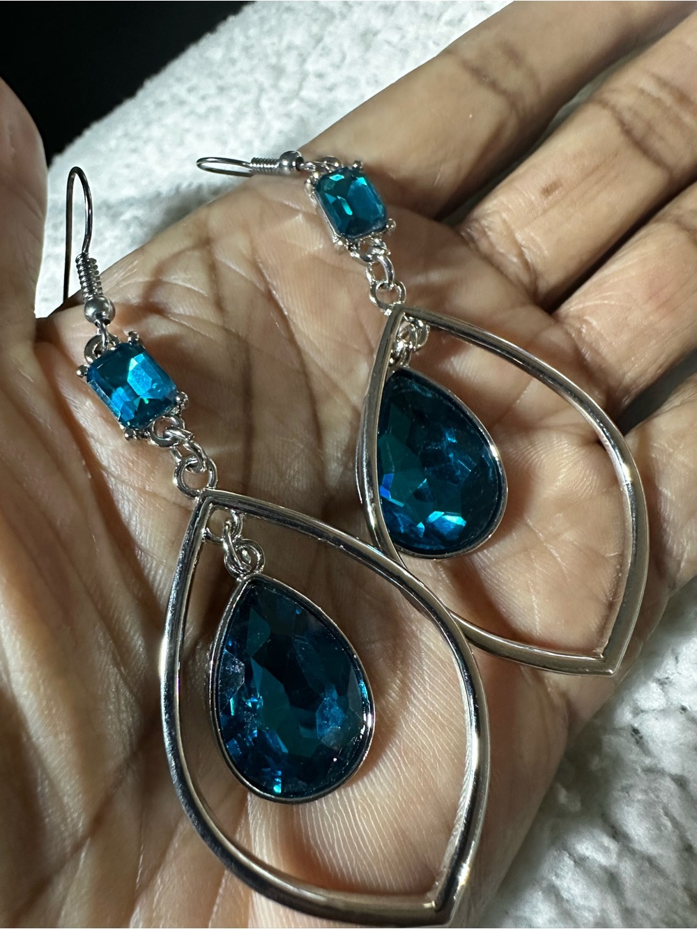 Teardrop Dangle Earrings with Blue Gemstones